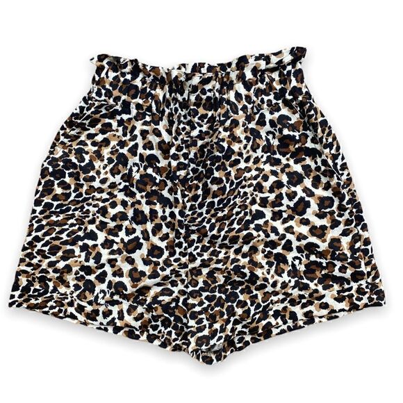 EXPRESS X Rocky Barnes High-waist Leopard Print Paper Bag Shorts - Picture 5 of 15